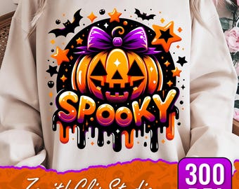 Retro Halloween PNG: Spooky Witch, Pumpkin & Bats Design (Digital Download