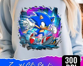 Blue Character Fan Art PNG: High-Resolution Sublimation Design (Digital Download)