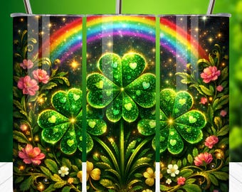 Rainbow Shamrock Tumbler Wrap PNG | St. Patrick’s Day Skinny Tumbler (Digital Download)