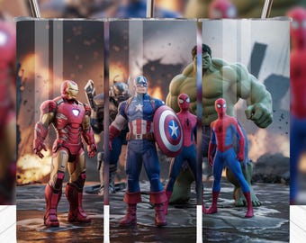 Superheldenteam Tumbler Wrap PNG: 20oz mager sublimatieontwerp (digitale download)