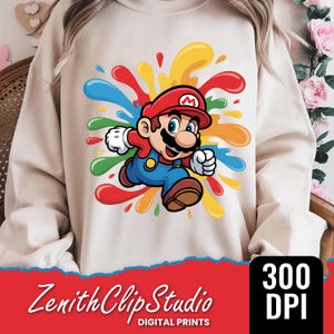 Retro Gamer Splash and Watercolor Digital Design | Cartoon Clipart for T-Shirt Designs | Sublimation PNG File | Instant Download