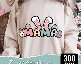 Easter Mama Bunny PNG: Retro Brushstroke Design (Digital Download)