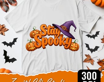 Retro Spooky Pumpkin PNG: Halloween Shirt Design (Digital Download)