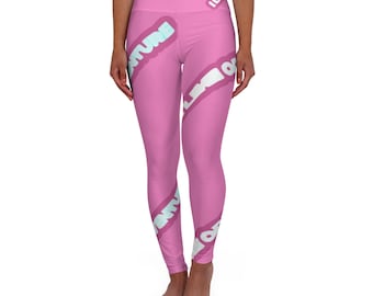 Rosa leggings med bubbeltext och hög midja i yogaleggings | Heltryck