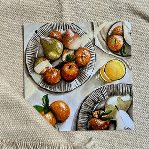 Cartolina acquerello Frutta | Illustrazione stagionale Tavolo da colazione | Piccola cartolina artistica 10,5 x 10,5 cm | Illustrazione alimentare mensile