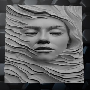 Elegantes weibliches Relief (STL-Datei für CNC) | Abstraktes, glattes Gesicht (3D-Modell) | Basrelief mit Tiefenkarte | Moderne Wandpaneel-Skulptur