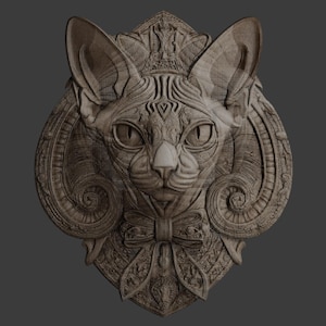 Gatto Sphynx 3D|file STL|incisione|mappa di profondità