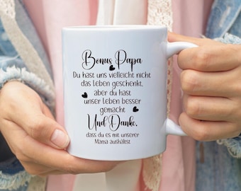 Mug Our Bonus Dad Thank You Stepdad Stepfather Black and White Christmas Gift Birthday Gift Father's Day Gift