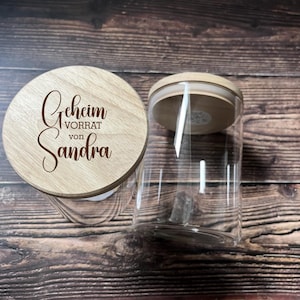 Geschenk für beste Freundin Vorratsglas Geheim Vorrat Wunschname Holzdeckel Holz Geschenk Idee Aufbewahrung Süßigkeiten Kleinkram befüllen
