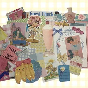Confezione da 40 pezzi di diario vintage con effimeri rosa e pastello, adesivi, posta ordinaria, posta felice, kit per diario, conservazione dei ricordi