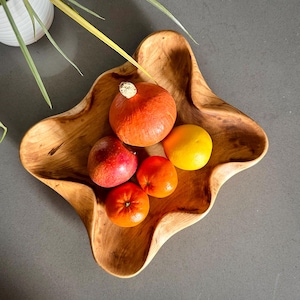 Natural Wooden Fruit Bowl | Rustic Kitchen Decor | Wooden Salad Bowl | Wooden Serving Bowl | Wooden Kitchenware | Modern Unique Kitchen Gift