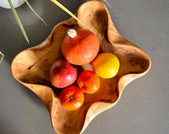 Natürliche Holz Obstschale | Rustikales Küchen Dekor | Salatschüssel aus Holz | Holz Servier Schüssel | Küchengeschirr aus Holz | Modernes einzigartiges Küchengeschenk