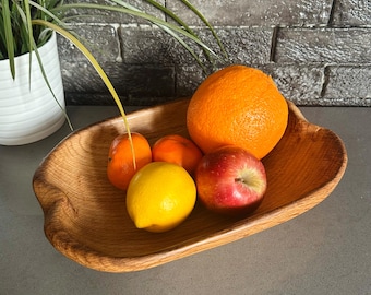 Natürliche Eiche Holz Servierschüssel | Rustikales Küchen Dekor | Salatschüssel aus Holz | Obstschale aus Holz | Küchengeschirr aus Holz | Einzigartiges Küchengeschenk