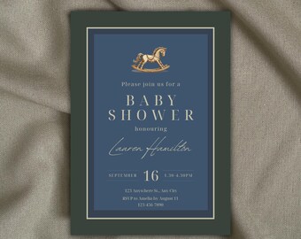 Vintage Rocking Horse Baby Shower Invitation - Printed