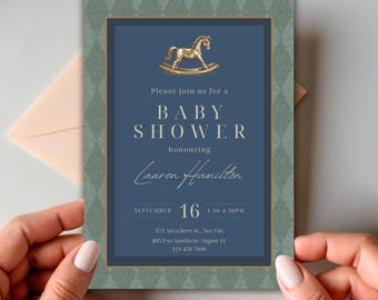 Rocking Horse Polo Baby Shower Invitation - Editable template