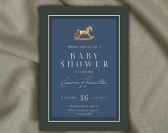 Rocking Horse Polo Baby Shower Invitation - Editable template