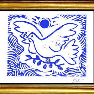 Pablo Picasso “Blue Dove of Peace” Original Hand-Signed Limited Edition Linocut Print with COA (unframed)