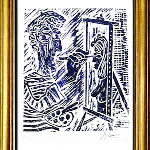 Pablo Picasso „Artysta” – oryginalny, ręcznie podpisany druk linorytu w limitowanej edycji z COA (bez oprawy)