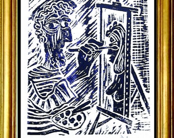 Pablo Picasso "The Artist" Original Hand-Signed Limited Edition Linocut Print with COA (unframed)