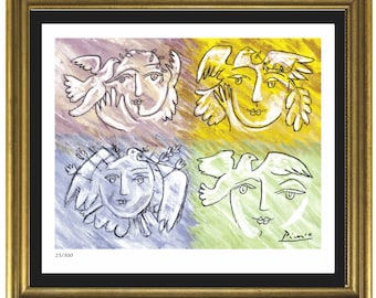 Pablo Picasso “Four Faces of Peace” Signed & Hand-Numbered Limited Edition Lithograph Print (unframed)