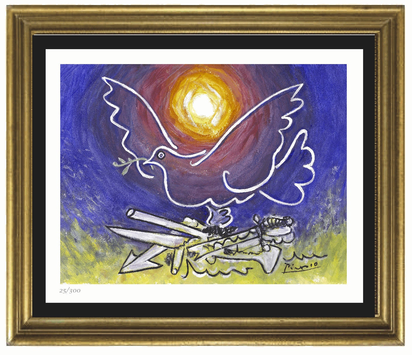 パブロ・ピカソ 鳩のリトグラフ リトグラフ版画 パブロ・ピカソ 「鳩 1943.1.6(墨汁のデッサン