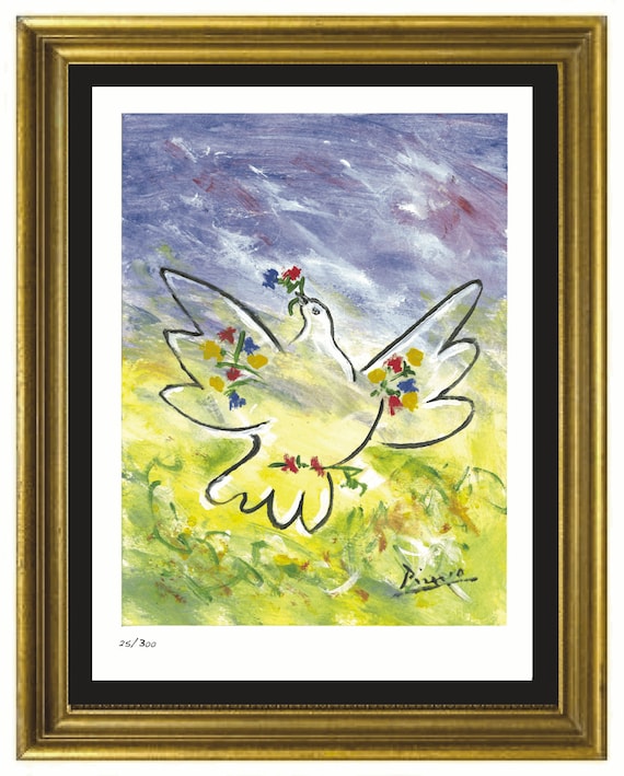 パブロ・ピカソ「花をつけた鳩」サイン入り・手書き番号入り限定