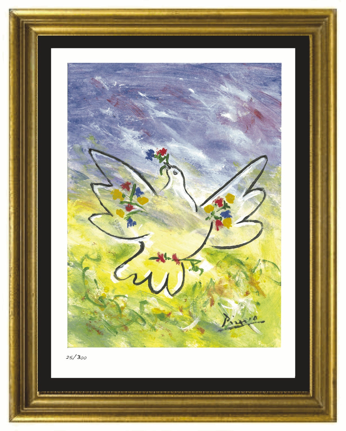 パブロ・ピカソ「花をつけた鳩」サイン入り・手書き番号入り限定版