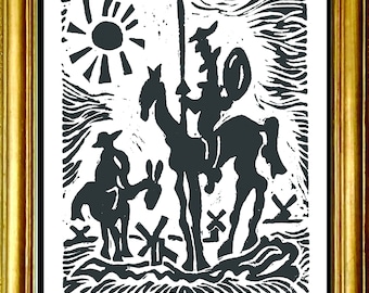 Pablo Picasso “Don Quixote” Original Hand-Signed Limited Edition Linocut Print with COA (unframed)