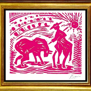 Pablo Picasso &quot;Bullfighter” Original Hand-Signed Limited Edition Linocut Print with COA (unframed)