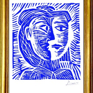 Pablo Picasso “Woman in Hat” Original Hand-Signed Limited Edition Linocut Print with COA (unframed)