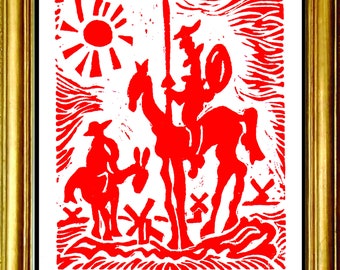 Picasso Don Quixote Linocut Print, Hand-Signed Limited Edition with COA (Unframed)