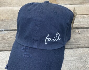Faith Embroidered Distressed Baseball Cap - Christian Apparel