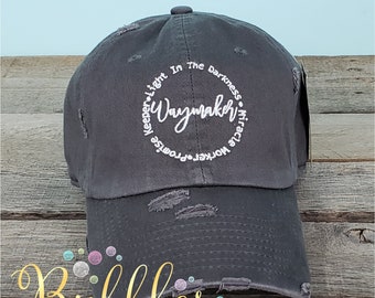 Waymaker baseball hat, Miracle Worker, Promise Keeper,Christian, distressed, vintage dad hat