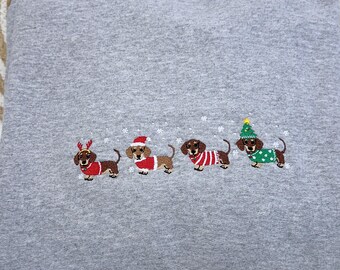 Embroidered Christmas Dachshund Sweatshirt: Festive Doxie Crewneck