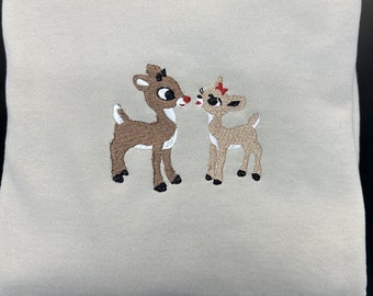 Rudolph Christmas Embroidered Sweatshirt~reindeer~Crewneck Sweatshirt~Vintage Christmas~Rudolph and Clarice~Red Nosed Reindeer