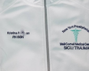 SICU Trauma Nurse Jacket Caduceus White Ladies Lightweight Fleece Full Zip Customized