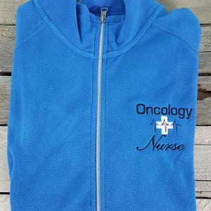 Oncology Nurse Jacket Royal Blue Ladies Lightweight Fleece Full Zip Customized
