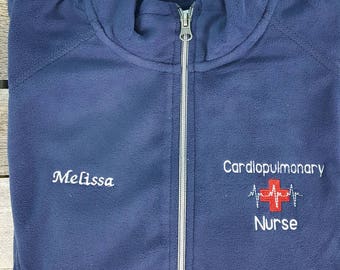 Cardiopulmonary Nurse Jacket Navy Ladies Lightweight Fleece Full Zip Customized