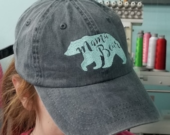 Embroidered Mama Bear Hat on Pigment Dyed Baseball cap, ladies, baseball hat, monogram, mamabear, momlife apparel, mothers day gift