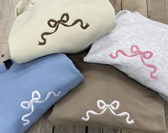 Embroidered Bow Sweatshirt~ Coquette Bow~ Ribbon Sweatshirt Crew neck