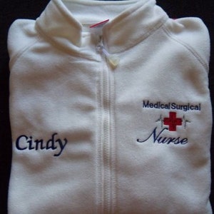 Medical Surgical Nurse White Fleece Embroidered Jacket image 1