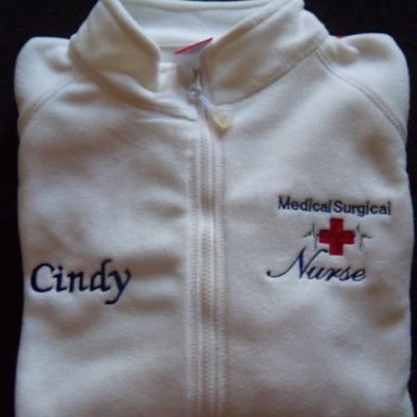 Medical Surgical Nurse White Fleece Embroidered Jacket