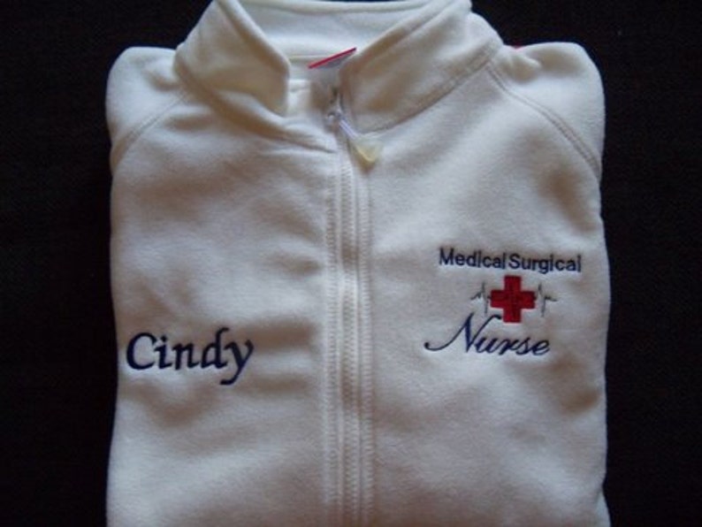 Medical Surgical Nurse White Fleece Embroidered Jacket image 1