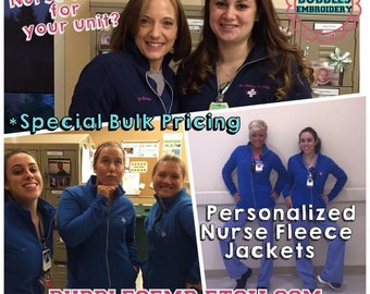 Bulk Nurse Fleece Jackets for Groups Hospitals Departments Medical Specialty Units Embroidered Doctor Personalized