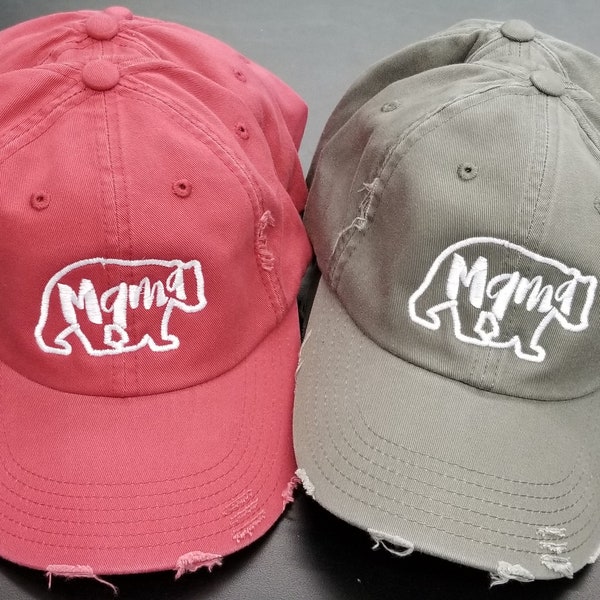 SALE mama bear HATS--red OR lt olive distressed adjustable baseball caps