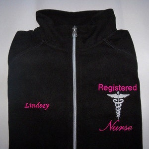 Enfermera registrada Caduceus personalizado Fleece chaqueta médica Nicu pediátrico