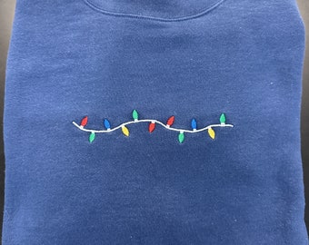 Christmas Lights Embroidered Sweatshirt~Crewneck Sweatshirt~Vintage Christmas~Minimalist Christmas Sweatshirt