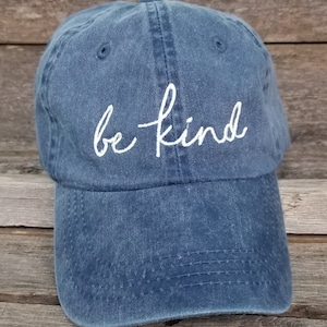 Christian saying pigment dyed dad hat, baseball handwritten. Pray, Be Kind, Cross-Faith dad cap, maroon, forest, navy. Embroidered cross hat image 5