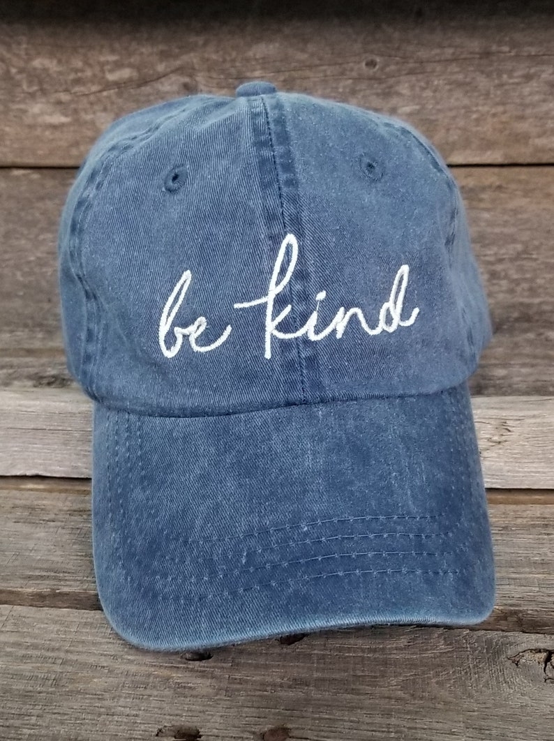 Christian saying pigment dyed dad hat, baseball handwritten. Pray, Be Kind, Cross-Faith dad cap, maroon, forest, navy. Embroidered cross hat image 5