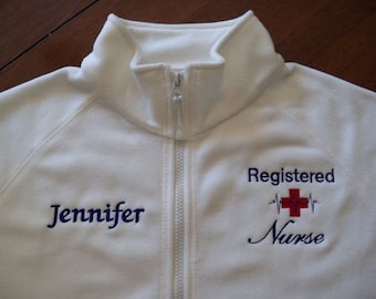 Registered Nurse White Fleece Jacket-Free Personalization